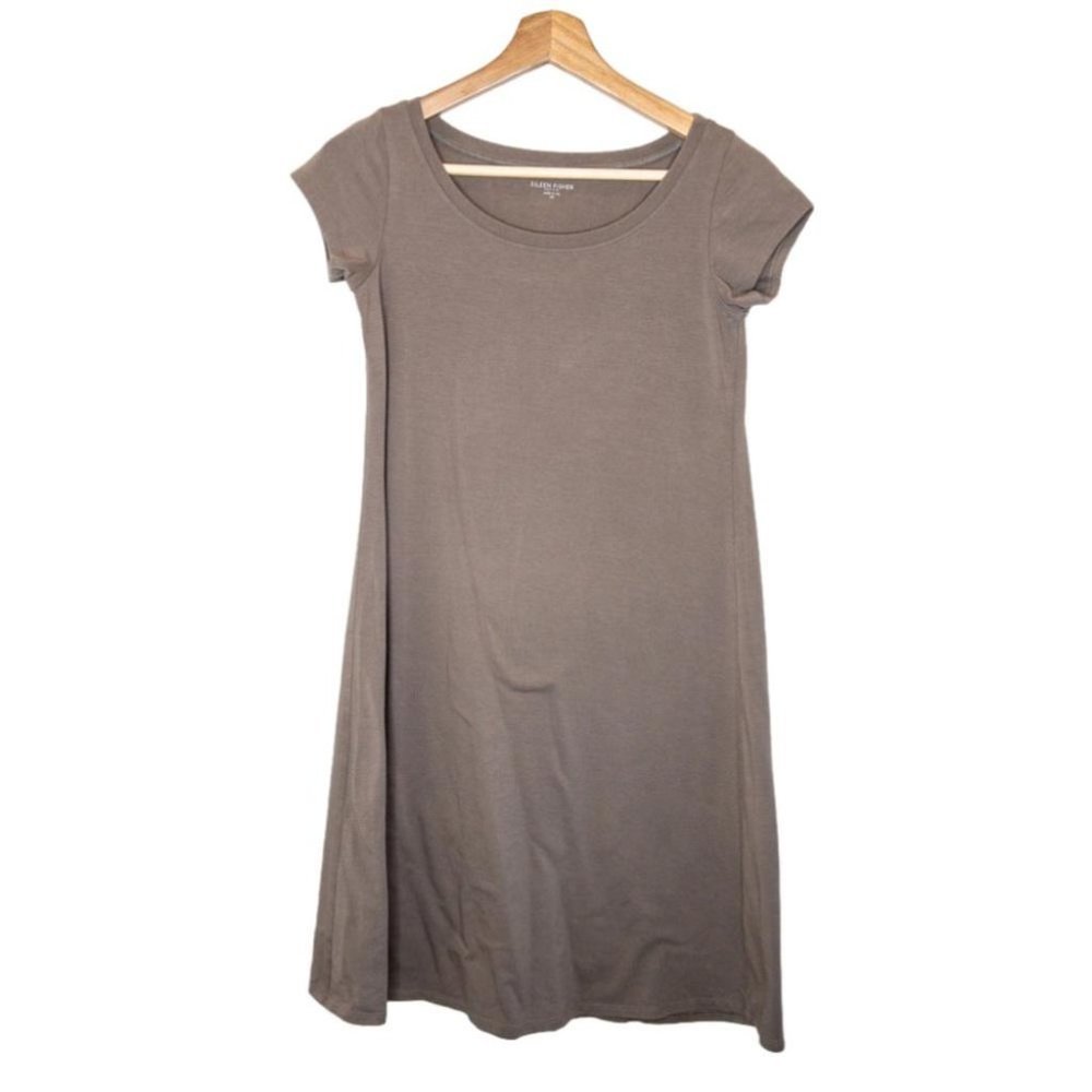 Eileen Fisher Petites Womens Taupe Short Sleeve Tee Dress Size PP Neutral Casual